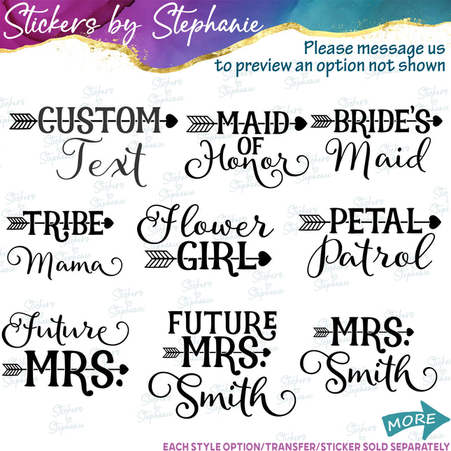 (s05-362) Heart Arrow Custom Wedding Party Iron-On Transfer or Sticker