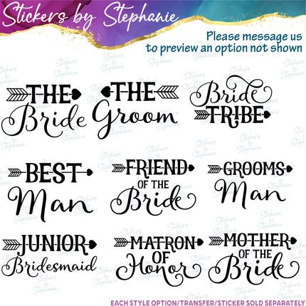 (s05-362) Heart Arrow Custom Wedding Party Iron-On Transfer or Sticker