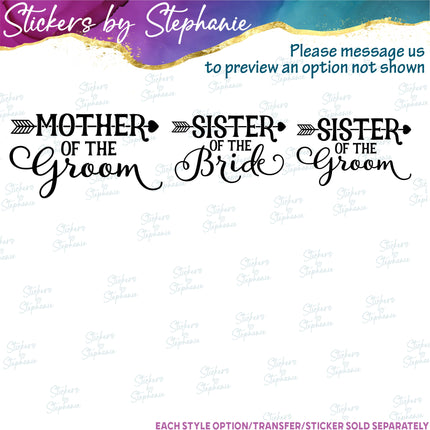 (s05-362) Heart Arrow Custom Wedding Party Iron-On Transfer or Sticker