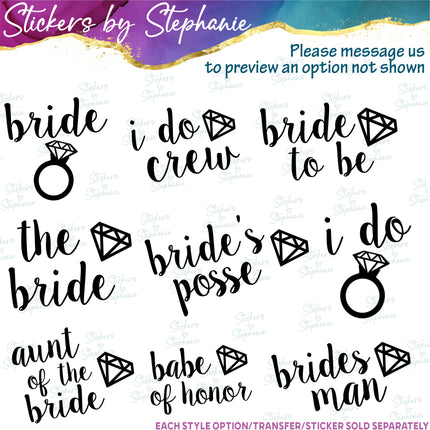 (s05-363) Diamond Custom Wedding Party Iron-On Transfer or Sticker