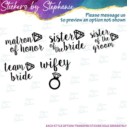 (s05-363) Diamond Custom Wedding Party Iron-On Transfer or Sticker