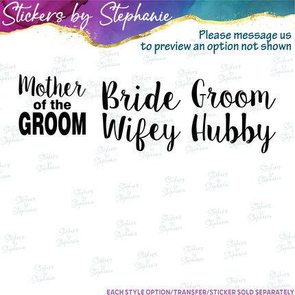 (s05-365) Script Custom Wedding Party Iron-On Transfer or Sticker
