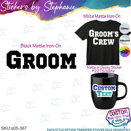 (s05-367) Block Custom Wedding Party Iron-On Transfer or Sticker