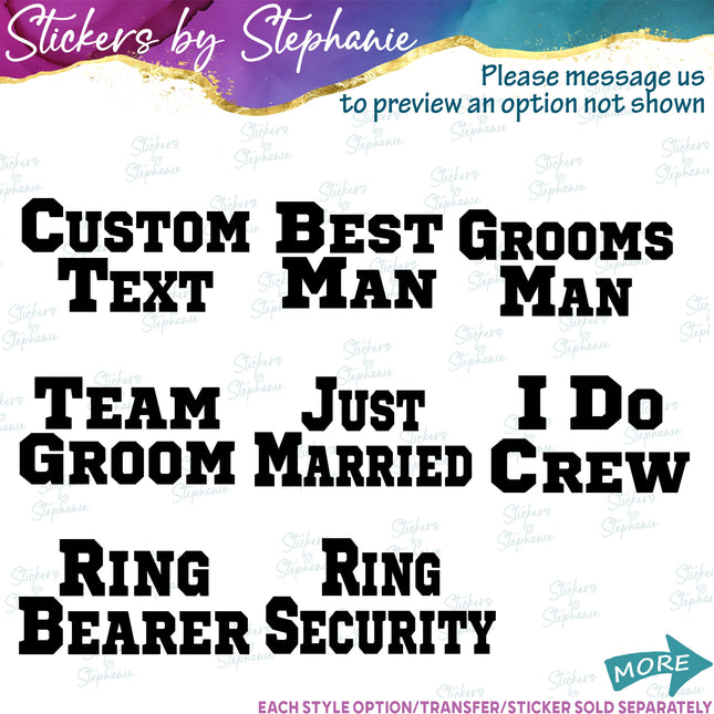 (s05-367) Block Custom Wedding Party Iron-On Transfer or Sticker
