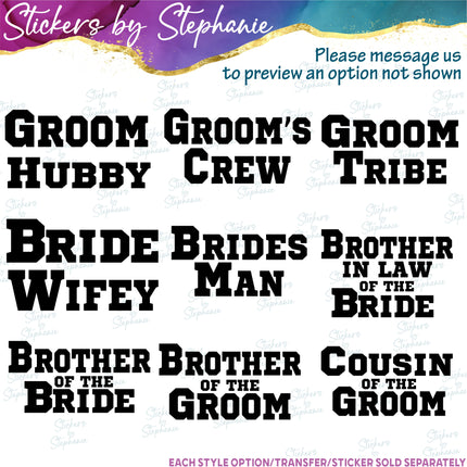 (s05-367) Block Custom Wedding Party Iron-On Transfer or Sticker