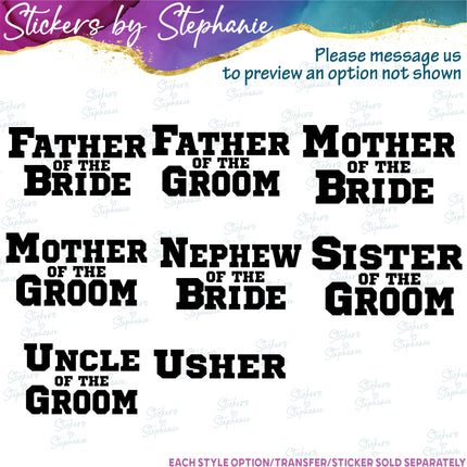 (s05-367) Block Custom Wedding Party Iron-On Transfer or Sticker