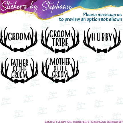 (s05-371) Deer Antlers Custom Wedding Party Iron-On Transfer or Sticker
