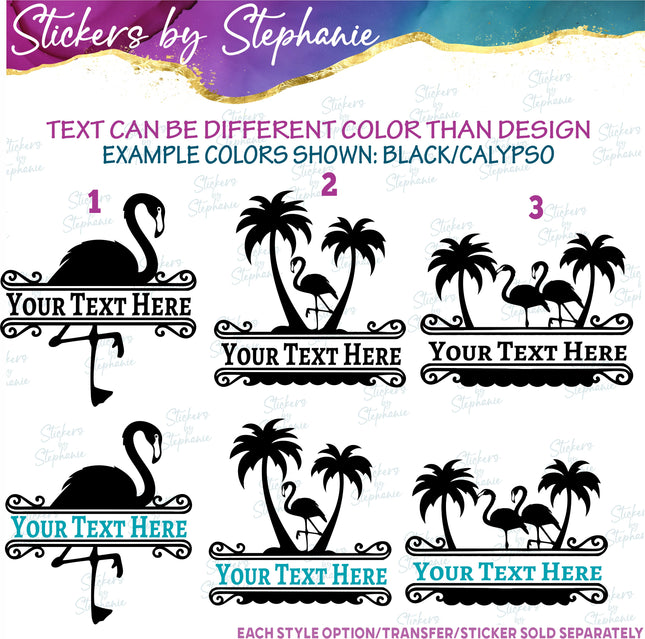 (s05-037) Flamingo Split Name Text Custom Iron-On Transfer or Sticker