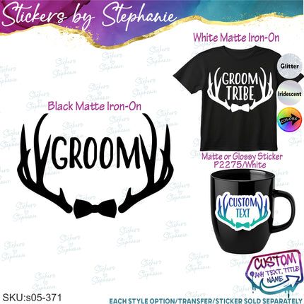 (s05-371) Deer Antlers Custom Wedding Party Iron-On Transfer or Sticker