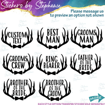 (s05-371) Deer Antlers Custom Wedding Party Iron-On Transfer or Sticker