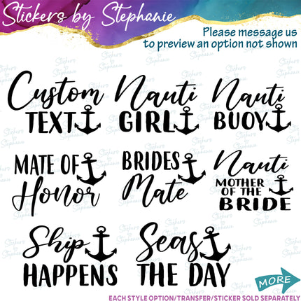 (s05-393) Nautical Custom Wedding Cruise Iron-On Transfer or Sticker