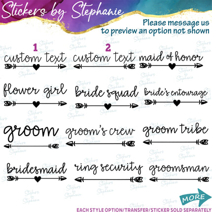 (s05-396) Heart Arrow Custom Wedding Party Iron-On Transfer or Sticker