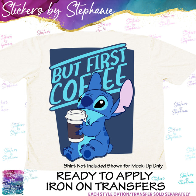 (s04C-003) But First Coffee Stitch Iron-On Transfer