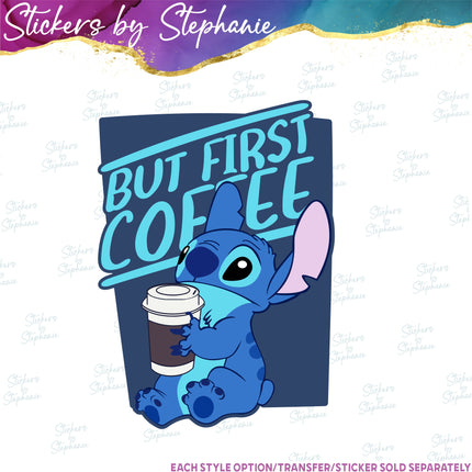 (s04C-003) But First Coffee Stitch Iron-On Transfer or Sticker