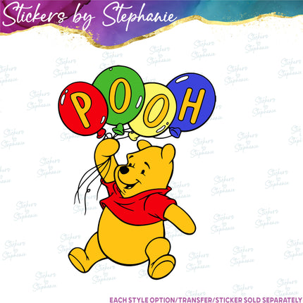 (s04C-005) Winnie the Pooh Balloons Iron-On Transfer or Sticker