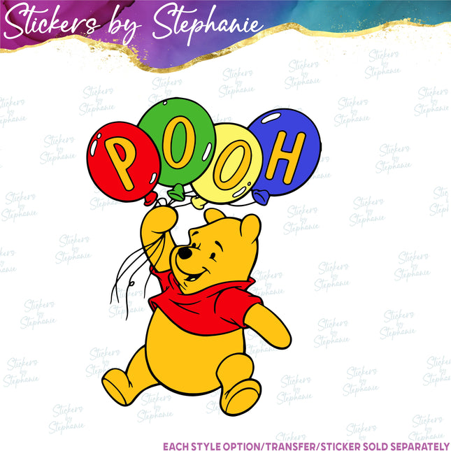 (s04C-005) Winnie the Pooh Balloons Iron-On Transfer