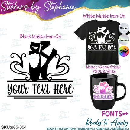 (s05-004) Ballet Slippers Split Name Text Custom Iron-On Transfer or Sticker
