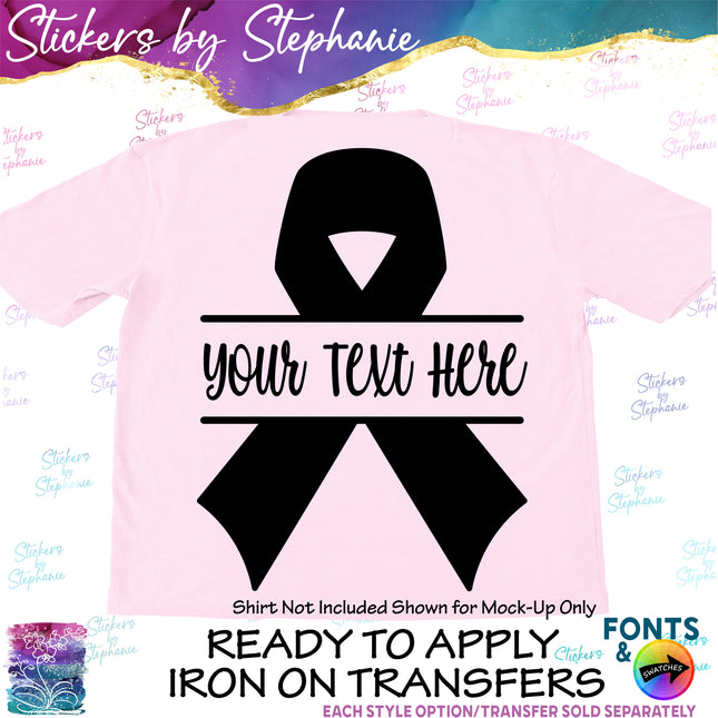(s05-040) Awareness Ribbon Split Name Text Custom Iron-On Transfer or Sticker