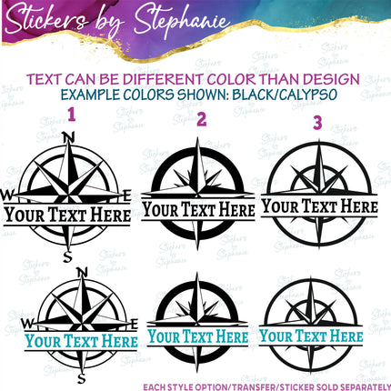 (s05-043) Compass Rose Split Name Text Custom Iron-On Transfer or Sticker