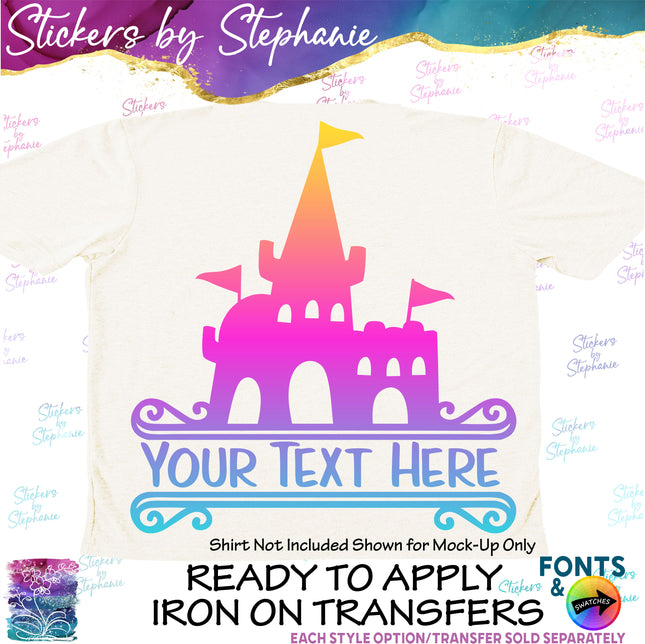 (s05-044) Sandcastle Beach Split Name Text Custom Iron-On Transfer or Sticker