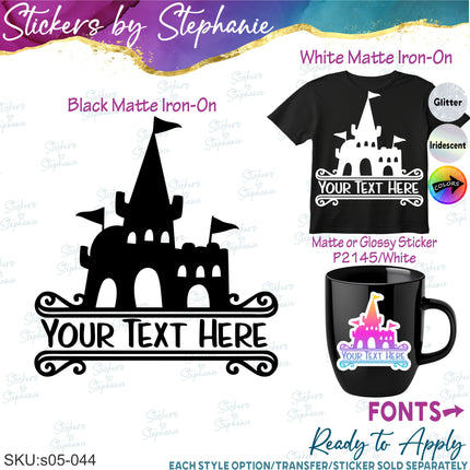 (s05-044) Sandcastle Beach Split Name Text Custom Iron-On Transfer or Sticker