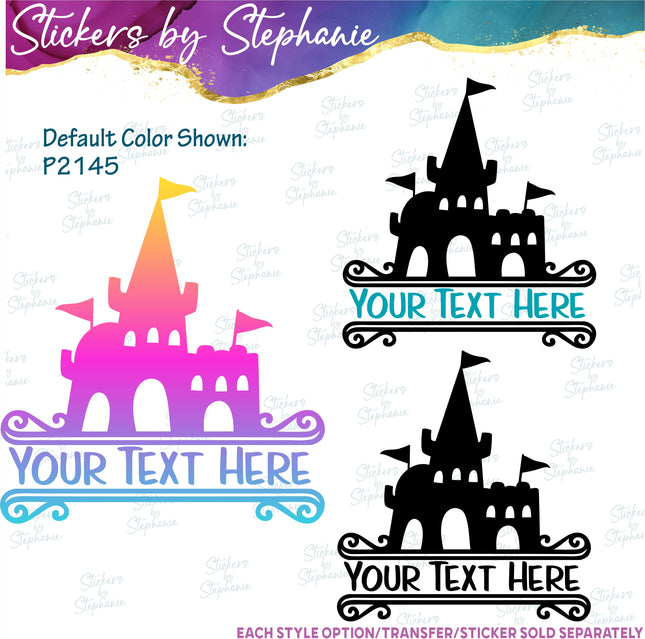 (s05-044) Sandcastle Beach Split Name Text Custom Iron-On Transfer or Sticker