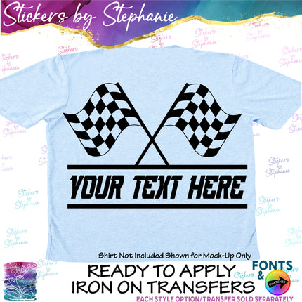 (s05-045) Race Racing Checkered Flag Split Name Text Custom Iron-On Transfer or Sticker