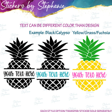 (s05-046) Pineapple Split Name Text Custom Iron-On Transfer or Sticker