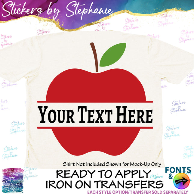 (s05-047) Apple Split Name Text Custom Iron-On Transfer or Sticker