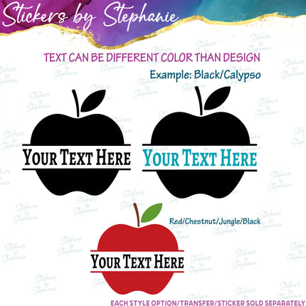 (s05-047) Apple Split Name Text Custom Iron-On Transfer or Sticker