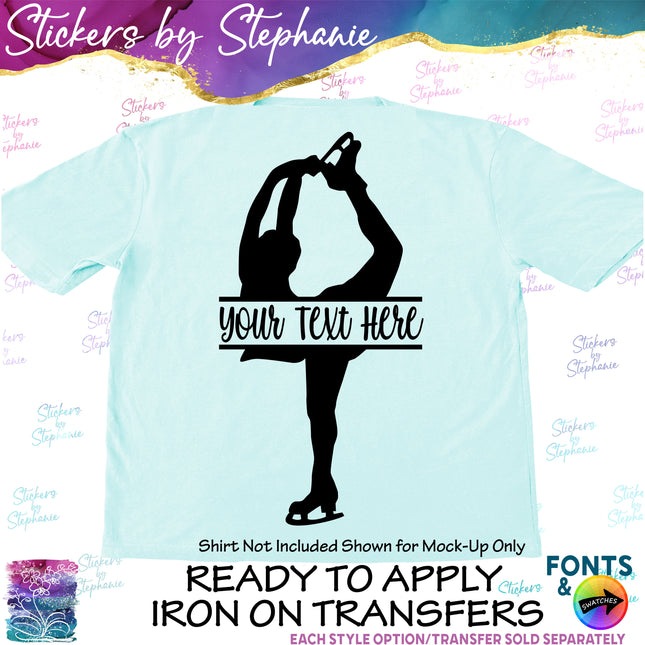 (s05-048) Ice Figure Skater Skating Split Name Text Custom Iron-On Transfer or Sticker
