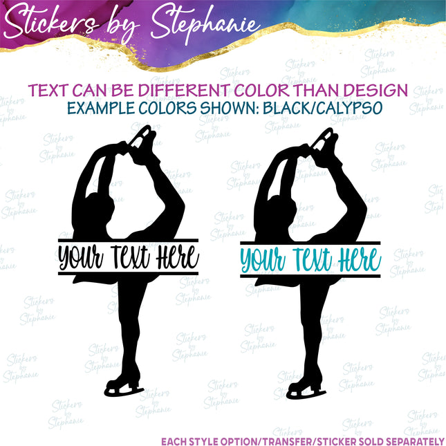 (s05-048) Ice Figure Skater Skating Split Name Text Custom Iron-On Transfer or Sticker