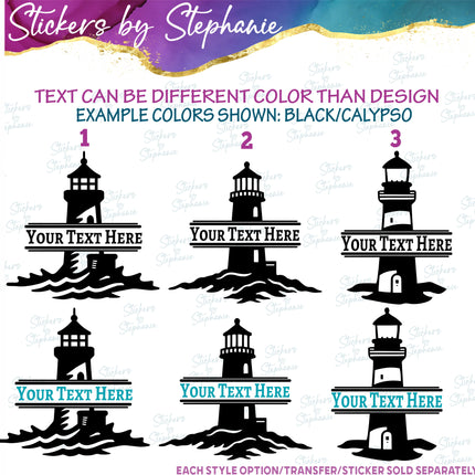 (s05-049) Lighthouse Split Name Text Custom Iron-On Transfer or Sticker