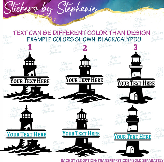 (s05-049) Lighthouse Split Name Text Custom Iron-On Transfer or Sticker