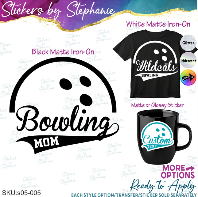 (s05-005) Bowling Team Name Text Custom Iron-On Transfer or Sticker
