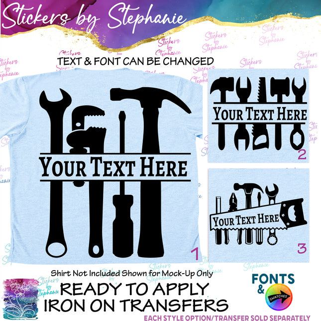 (s05-050) Tools Mechanic Construction Split Name Text Custom Iron-On Transfer or Sticker