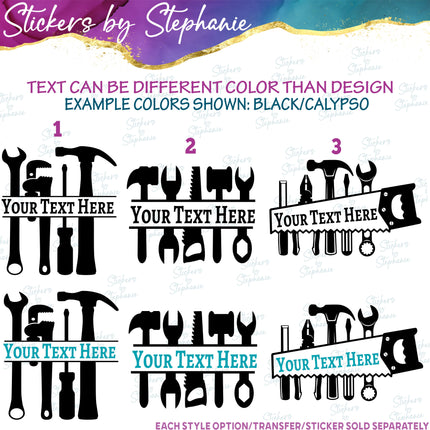 (s05-050) Tools Mechanic Construction Split Name Text Custom Iron-On Transfer or Sticker