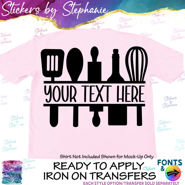 (s05-051) Kitchen Tools Utensils Split Name Text Custom Iron-On Transfer or Sticker
