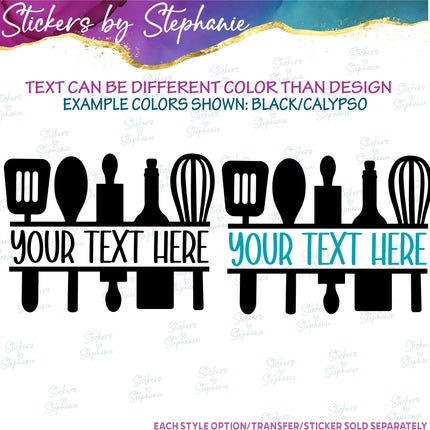 (s05-051) Kitchen Tools Utensils Split Name Text Custom Iron-On Transfer or Sticker
