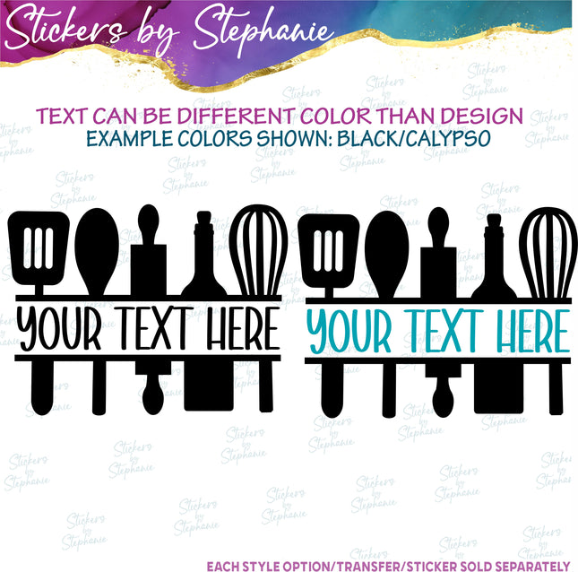 (s05-051) Kitchen Tools Utensils Split Name Text Custom Iron-On Transfer or Sticker