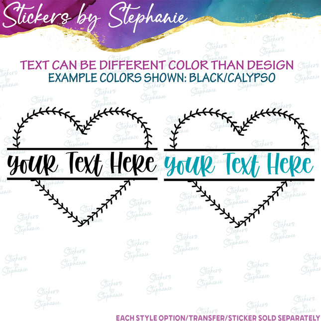 (s05-055) Baseball Softball Laces Heart Split Text Custom Iron-On Transfer or Sticker
