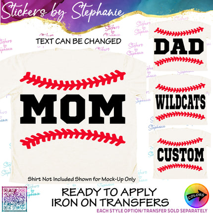 (s05-059) Baseball Laces Split Text Custom Iron-On Transfer or Sticker