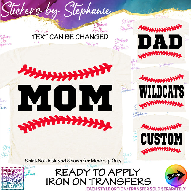(s05-059) Baseball Laces Split Text Custom Iron-On Transfer or Sticker