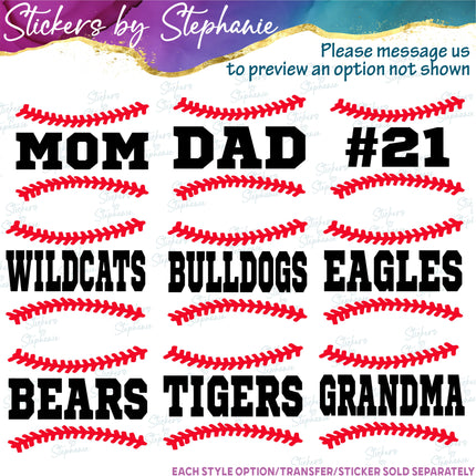 (s05-059) Baseball Laces Split Text Custom Iron-On Transfer or Sticker