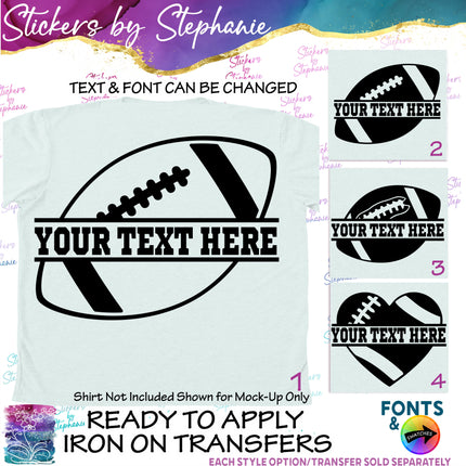 (s05-060) Football Ball Split Text Custom Iron-On Transfer or Sticker
