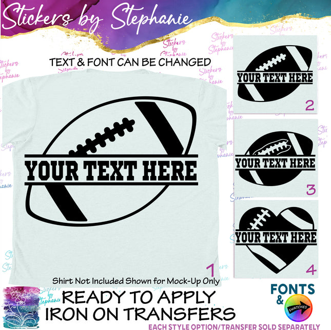 (s05-060) Football Ball Split Text Custom Iron-On Transfer or Sticker