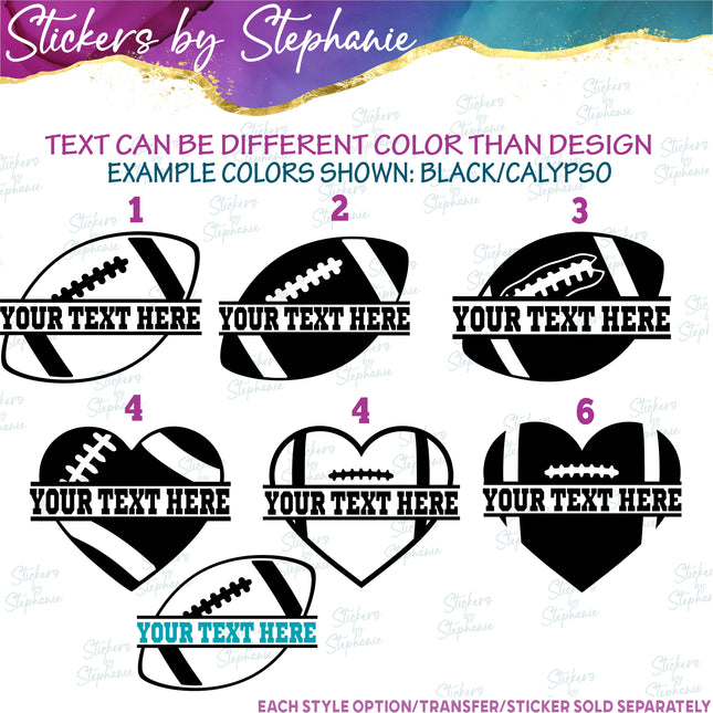 (s05-060) Football Ball Split Text Custom Iron-On Transfer or Sticker