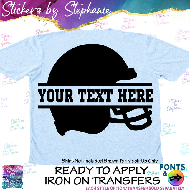 (s05-061) Football Helmet Split Text Custom Iron-On Transfer or Sticker