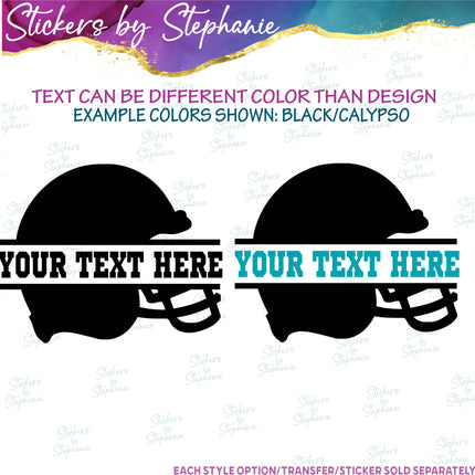 (s05-061) Football Helmet Split Text Custom Iron-On Transfer or Sticker