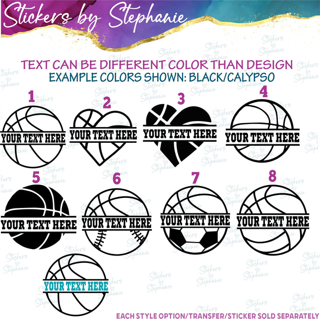 (s05-062) Basketball Ball Split Text Custom Iron-On Transfer or Sticker